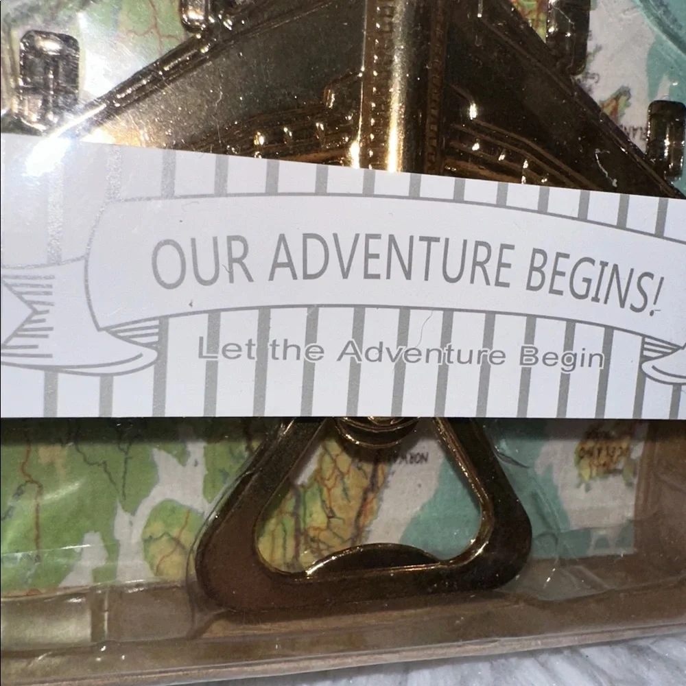 Bottle‎ Opener Gold Tone Wedding Gift Wanderlust Airplane Our Adventure Begins